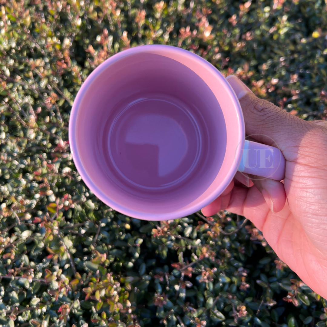 This image displays the pink interior of the Love mug.