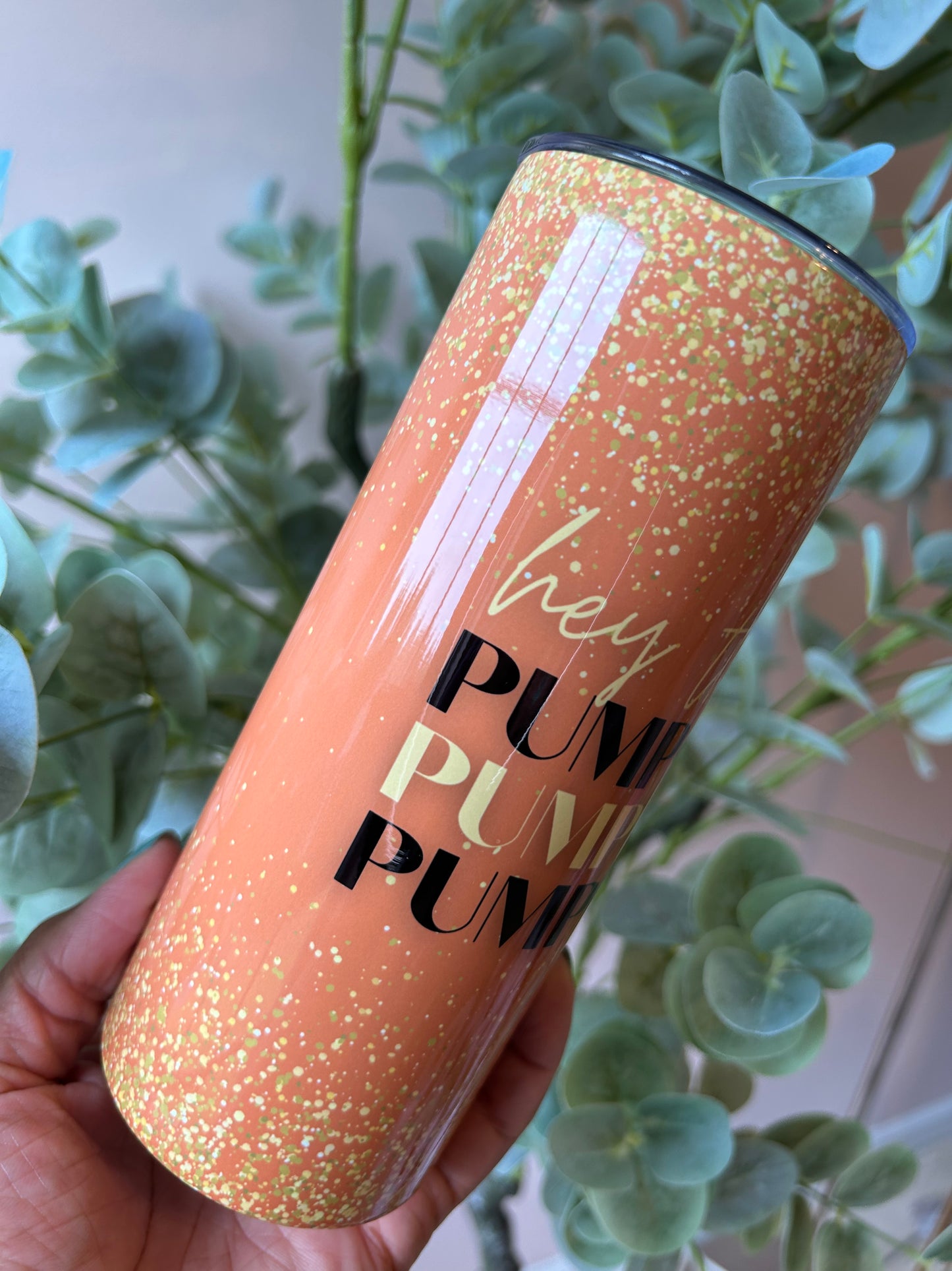 Hey There Pumpkin Stainless Steel Tumbler, Right with gold sparkles