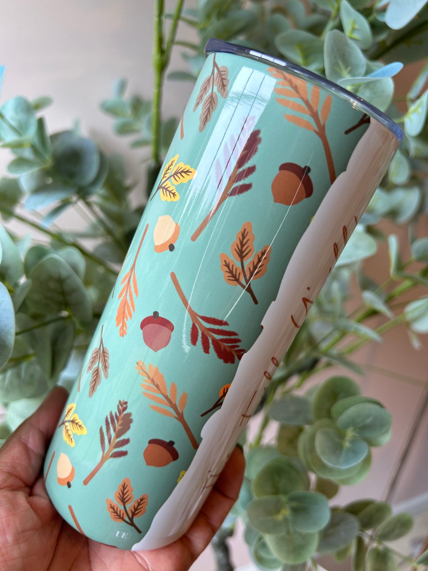 It's Fall Y'all Stainless Steel Tumbler, Right Side with Fall leaves, light colors